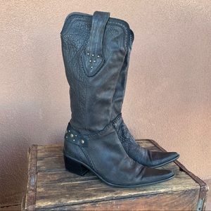 ZERODB Black Leather Western Boots